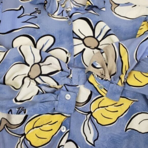 Zara Cropped Long Sleeve Floral Print Button up Top Size Medium Blue Whi… - Picture 11 of 12